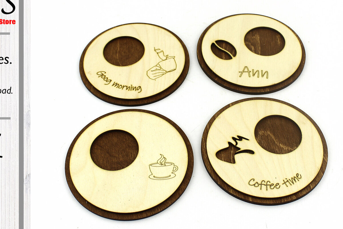 Σετ των 2 Intra απο ξύλο plywood  Χρώμα wenge 3mm-4mm πάχος - Σουβέρ. 4 Μοντέλα. κοπής με λέιζερ Δίασταση 12x12 cm INTRAFABR-107180846