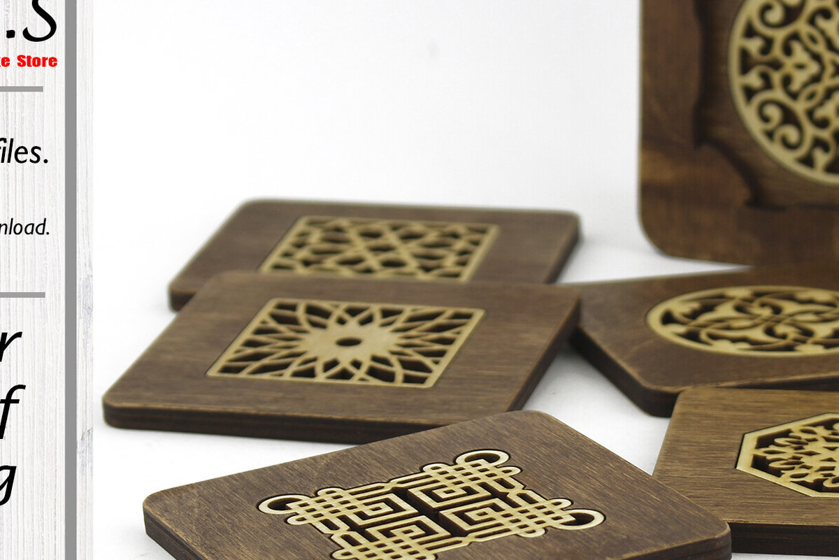 Σετ των 2 Intra απο ξύλο plywood  Χρώμα wenge 3mm-4mm πάχος - Σουβέρ. λέιζερ. Σετ 6 Σουβέρ Δίασταση 9x9 cm INTRAFABR-100297452