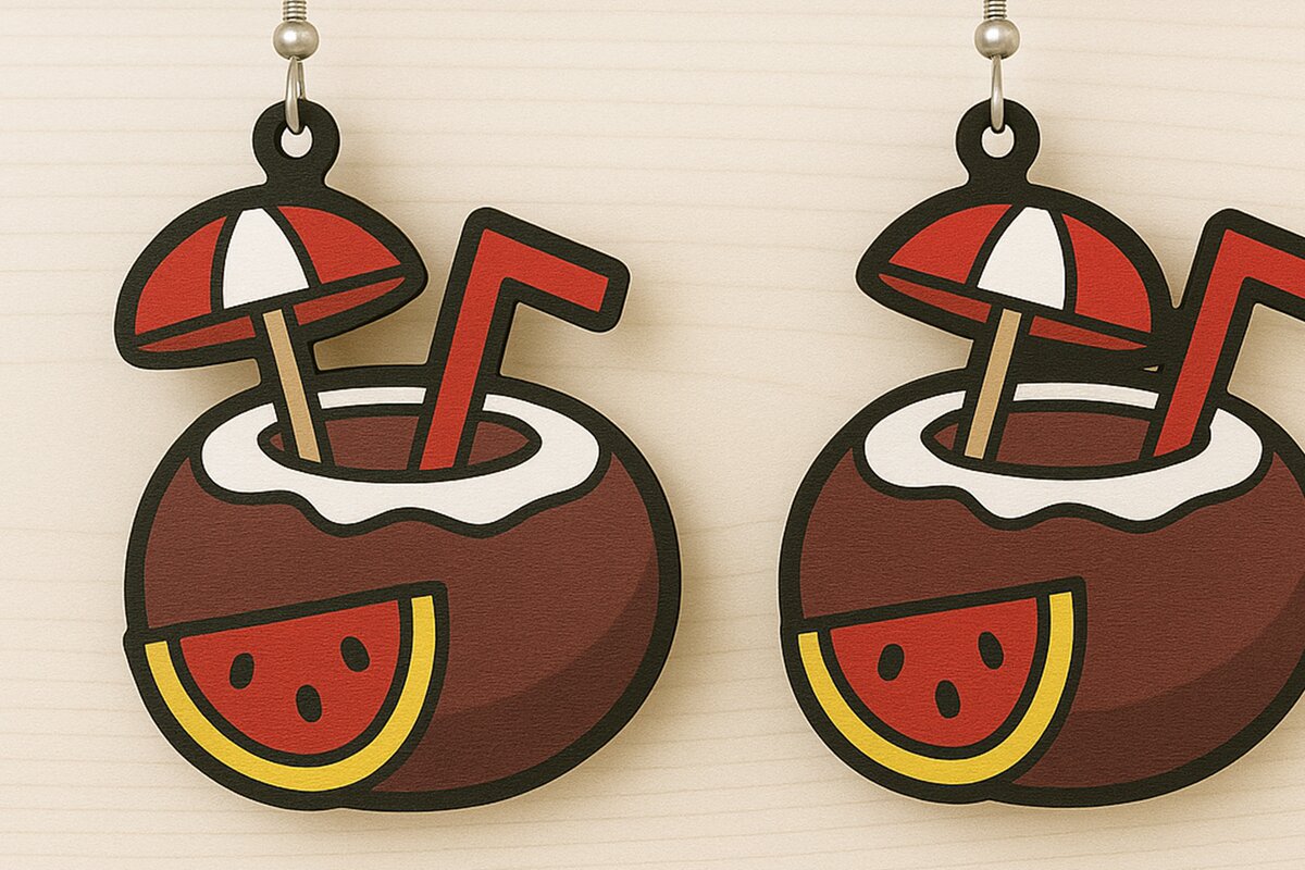 Σετ των 3 Intra απο ξύλο plywood  Χρώμα wenge 3mm-4mm πάχος - Σκουλαρίκια Coconut Drink Δίασταση 3x3 cm INTRAFABR-121361309