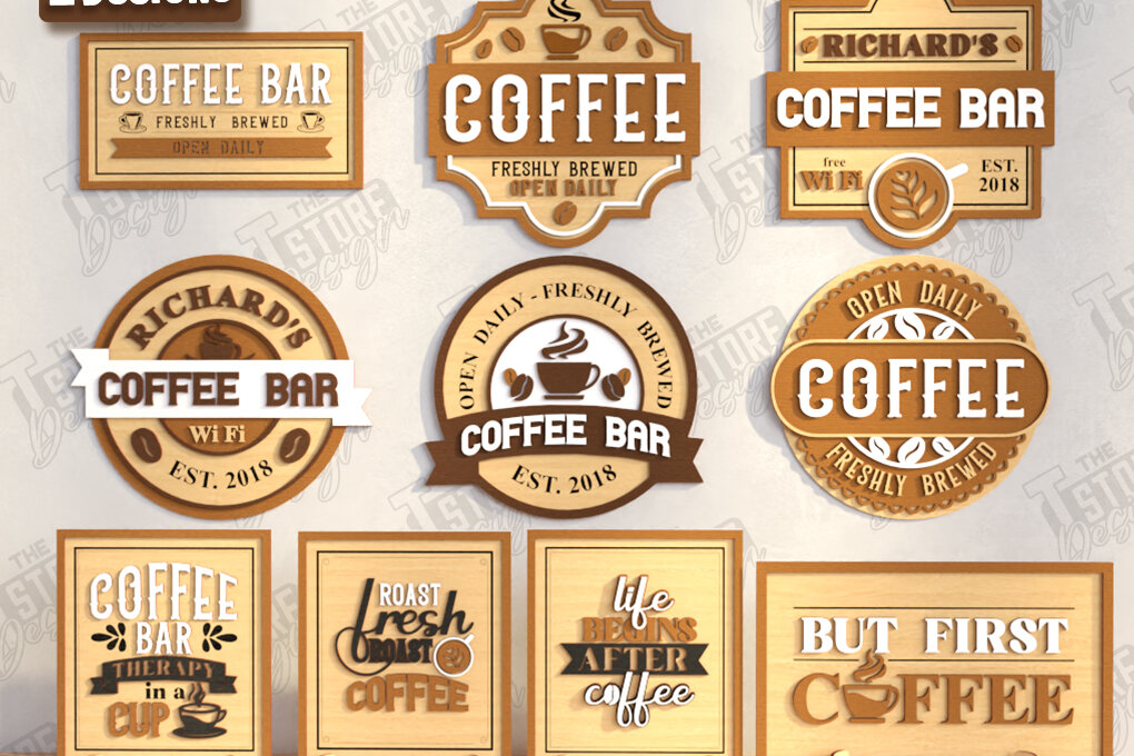 Intra απο ξύλο plywood  Χρώμα wenge 3mm-4mm πάχος - Coffee Bar Signs Bundle | CNC Δίασταση 30x20 cm INTRAFABR-46418874