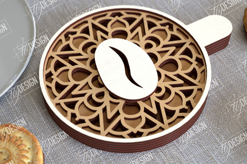 Intra απο ξύλο plywood  Χρώμα wenge 3mm-4mm πάχος - Καφέ Mandala | 3D πρότυπο |Φλιτζάνι καφέ Δίασταση 30x30 cm INTRAFABR-91655440