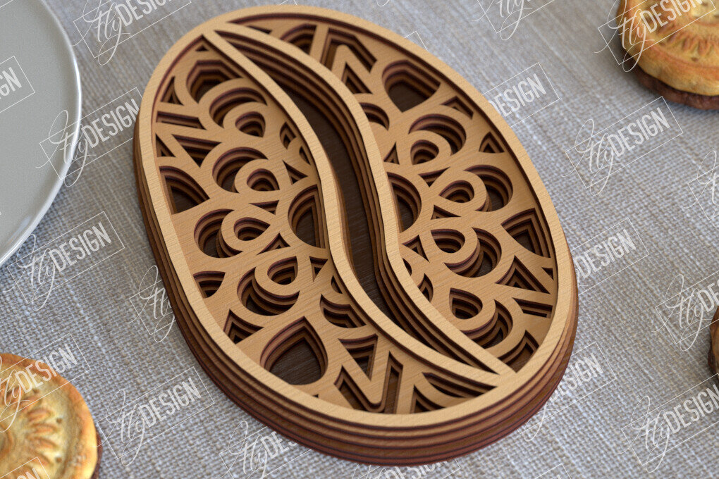 Intra απο ξύλο plywood  Χρώμα wenge 3mm-4mm πάχος - Καφέ Mandala | 3D πρότυπο |Φλιτζάνι καφέ Δίασταση 30x30 cm INTRAFABR-90585378