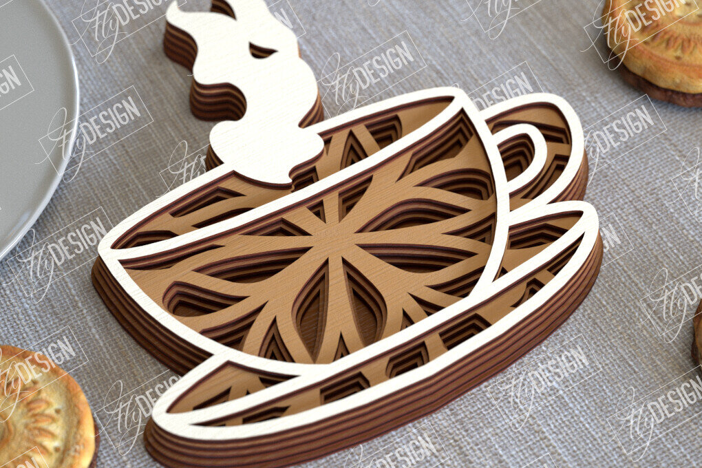 Intra απο ξύλο plywood  Χρώμα wenge 3mm-4mm πάχος - Καφέ Mandala | 3D πρότυπο |Φλιτζάνι καφέ Δίασταση 30x30 cm INTRAFABR-90585385