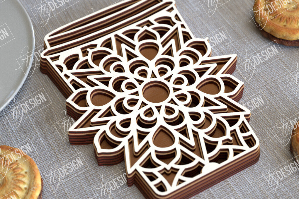 Intra απο ξύλο plywood  Χρώμα wenge 3mm-4mm πάχος - Καφέ Mandala | 3D πρότυπο |Φλιτζάνι καφέ Δίασταση 30x30 cm INTRAFABR-91655817