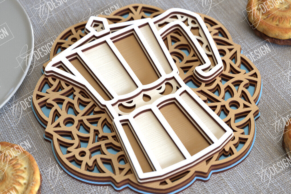 Intra απο ξύλο plywood  Χρώμα wenge 3mm-4mm πάχος - Καφέ Mandala | 3D πρότυπο |Φλιτζάνι καφέ Δίασταση 30x30 cm INTRAFABR-90585403