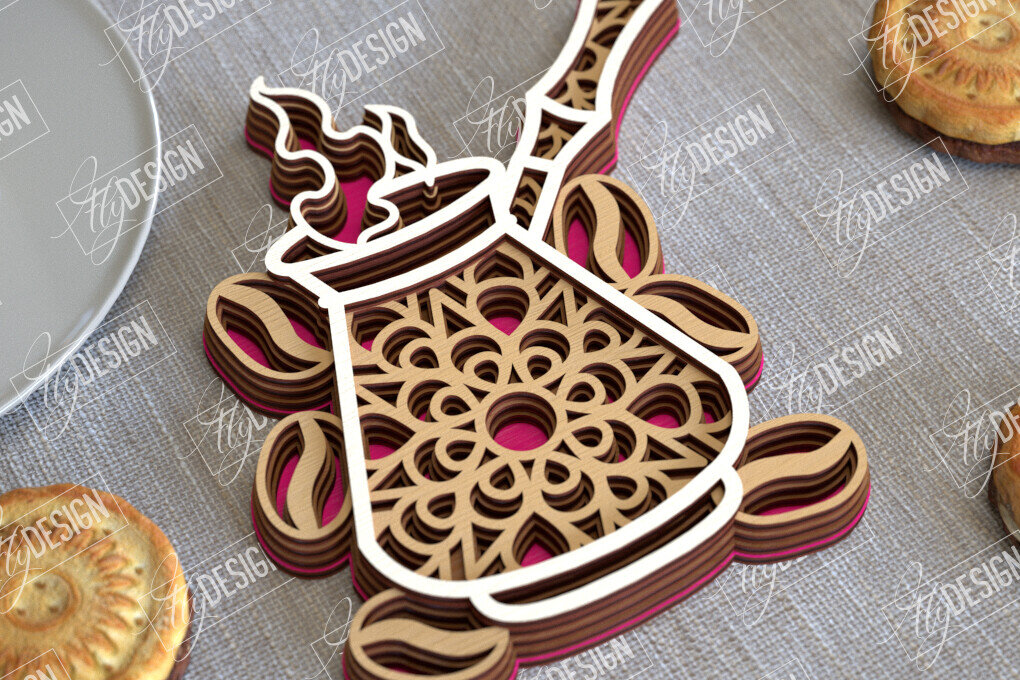 Intra απο ξύλο plywood  Χρώμα wenge 3mm-4mm πάχος - Καφέ Mandala | 3D πρότυπο |Φλιτζάνι καφέ Δίασταση 30x30 cm INTRAFABR-91655889