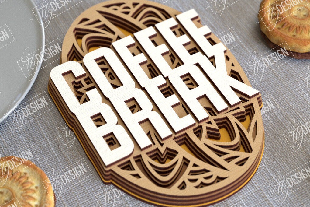 Intra απο ξύλο plywood  Χρώμα wenge 3mm-4mm πάχος - Καφέ Mandala | 3D πρότυπο |Φλιτζάνι καφέ Δίασταση 30x30 cm INTRAFABR-91655611