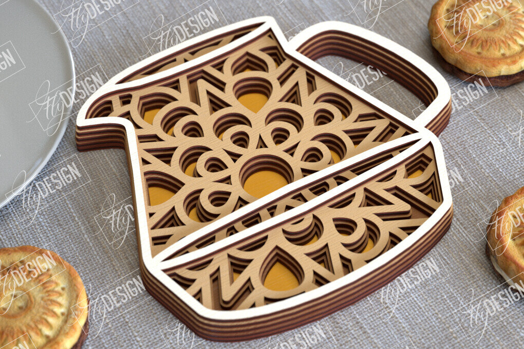 Intra απο ξύλο plywood  Χρώμα wenge 3mm-4mm πάχος - Καφέ Mandala | 3D πρότυπο |Φλιτζάνι καφέ Δίασταση 30x30 cm INTRAFABR-91655850