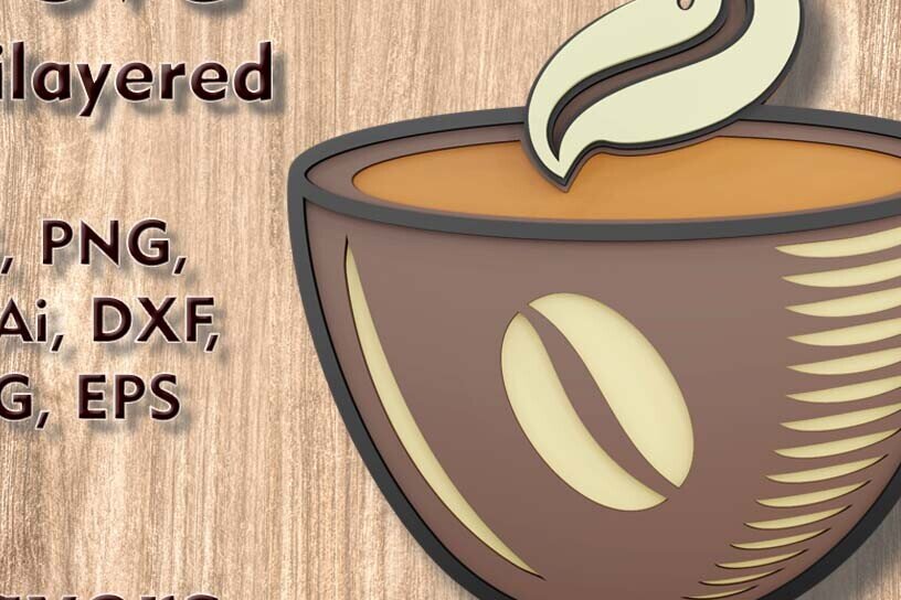 Σετ των 2 Intra απο ξύλο plywood  Χρώμα wenge 3mm-4mm πάχος - Κούπα καφέ 3D Πολυστρωματικά Αρχεία Λέιζερ Δίασταση 9x7 cm INTRAFABR-60333037