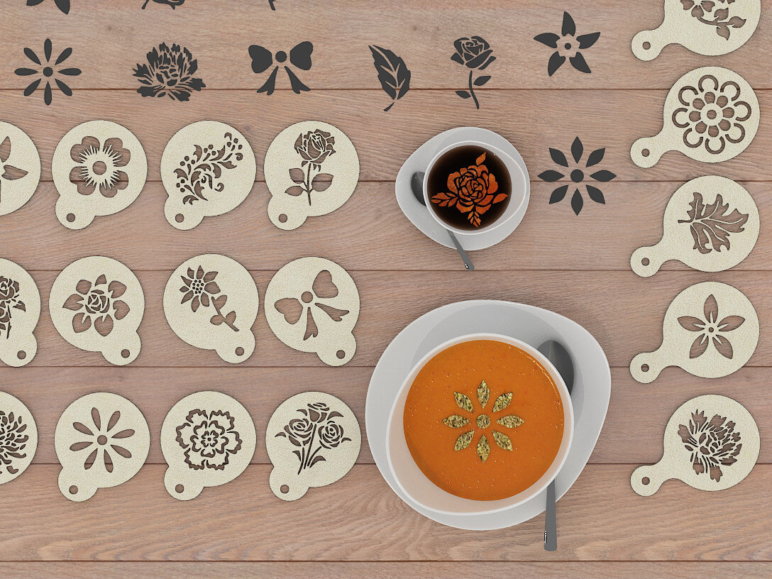 Intra απο ξύλο plywood 3mm-4mm πάχος - Σετ Στένσιλ καφέ / Μοτίβο Barista 254 Δίασταση 30x20 cm INTRAFABR-53994288