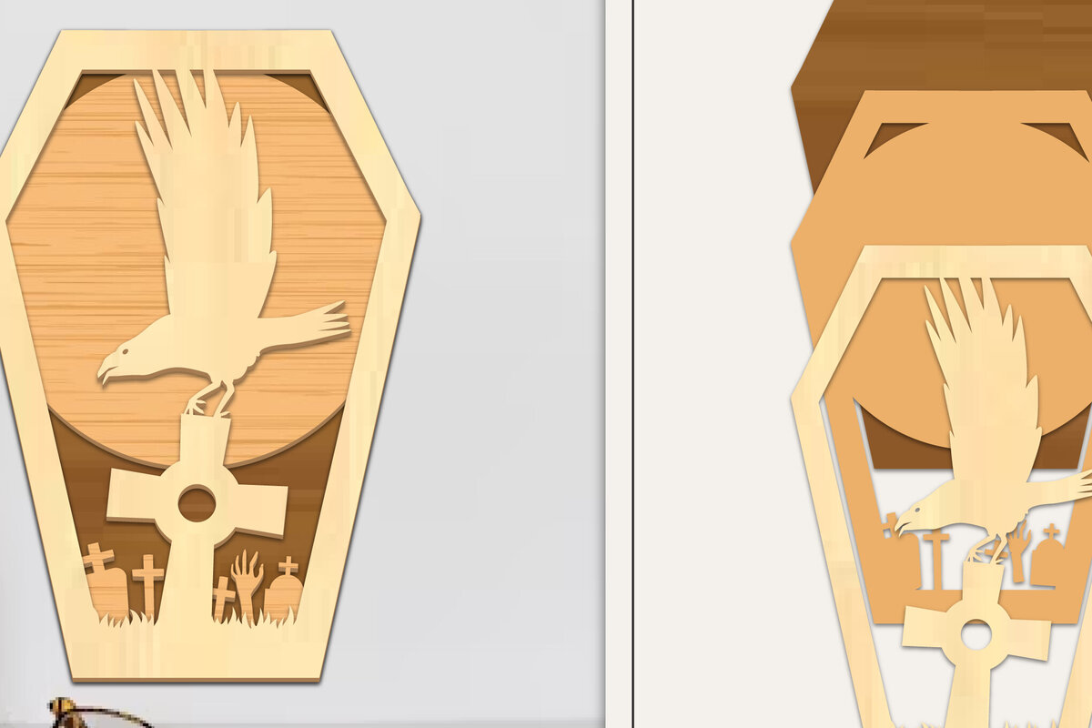 Σετ των 2 Intra απο ξύλο plywood  Χρώμα wenge 3mm-4mm πάχος - Coffin Halloween Στολίδι με Δίασταση 6x6 cm INTRAFABR-116007657