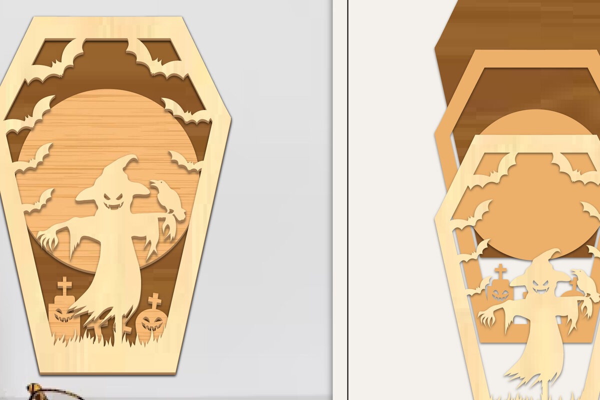 Σετ των 2 Intra απο ξύλο plywood  Χρώμα wenge 3mm-4mm πάχος - Coffin Halloween Στολίδι με Δίασταση 6x6 cm INTRAFABR-116007892