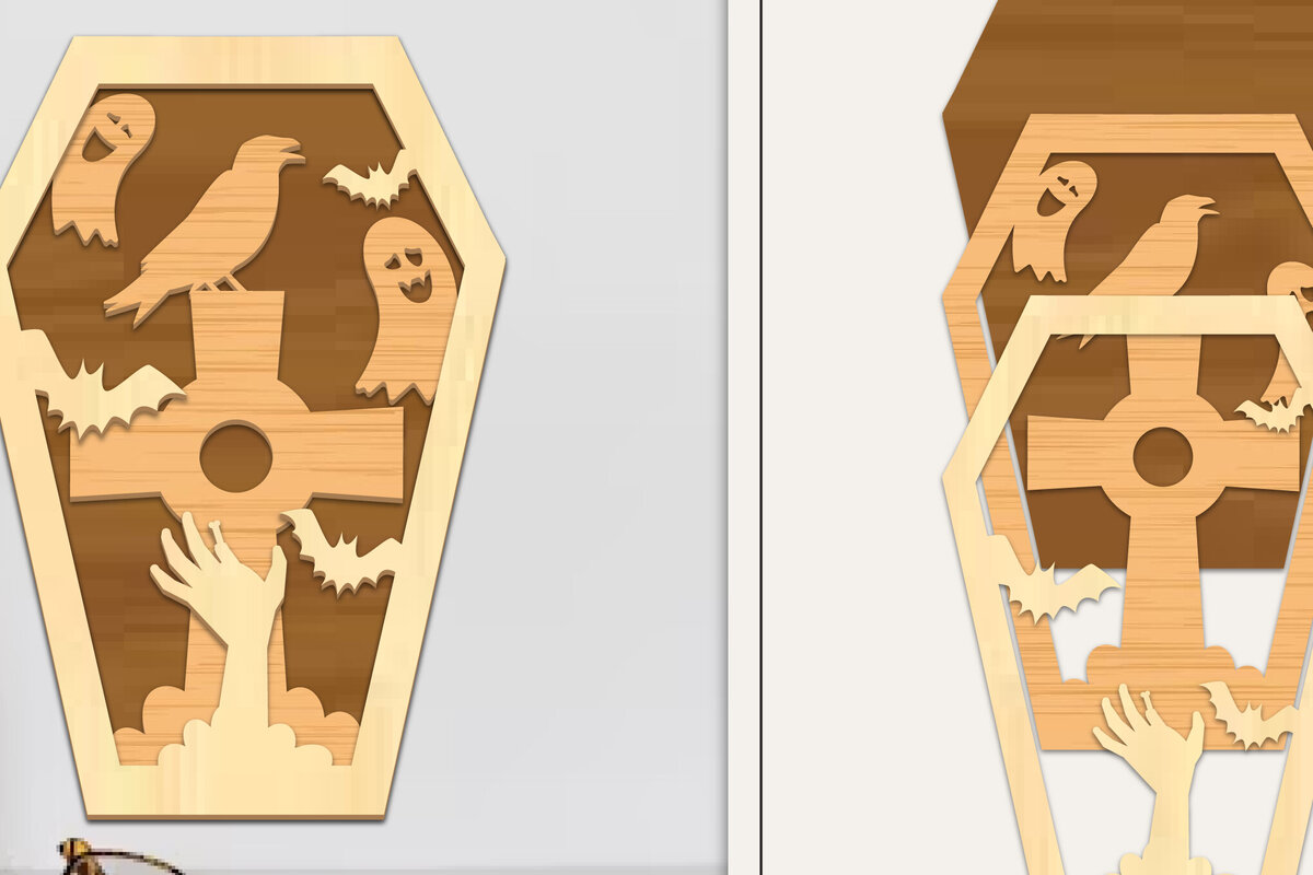 Σετ των 2 Intra απο ξύλο plywood  Χρώμα wenge 3mm-4mm πάχος - Coffin Halloween Στολίδι με Δίασταση 6x6 cm INTRAFABR-115870269