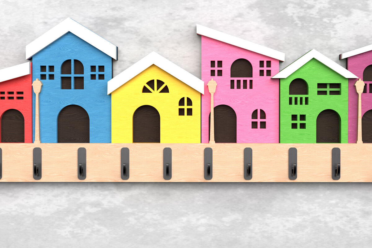 Intra απο ξύλο plywood  Χρώμα wenge 3mm-4mm πάχος - Colorful Town Keyhold - Δίασταση 30x20 cm INTRAFABR-56905453