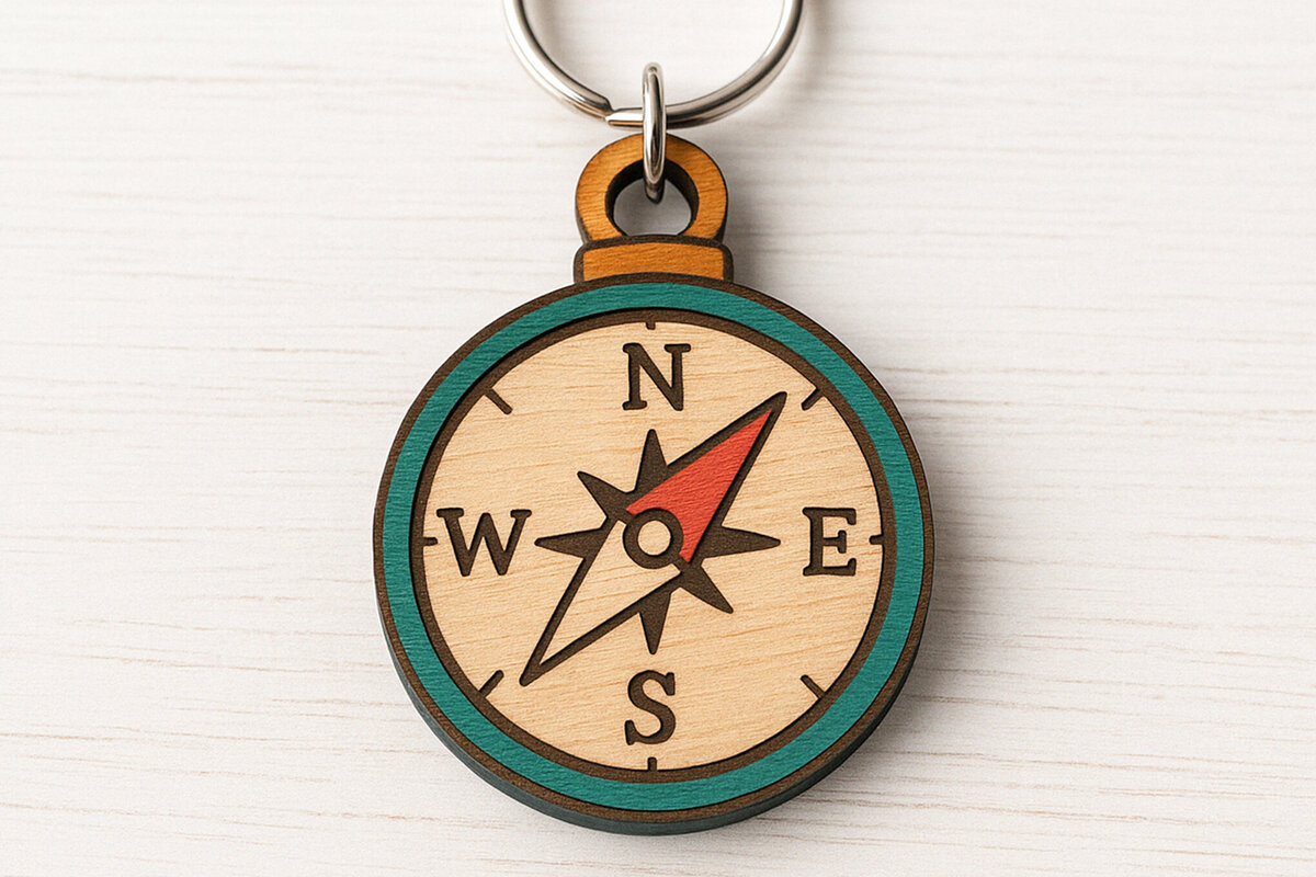 Σετ των 2 Intra απο ξύλο plywood  Χρώμα wenge 3mm-4mm πάχος - Compass Adventure Keychain Δίασταση 4x4 cm INTRAFABR-62425249