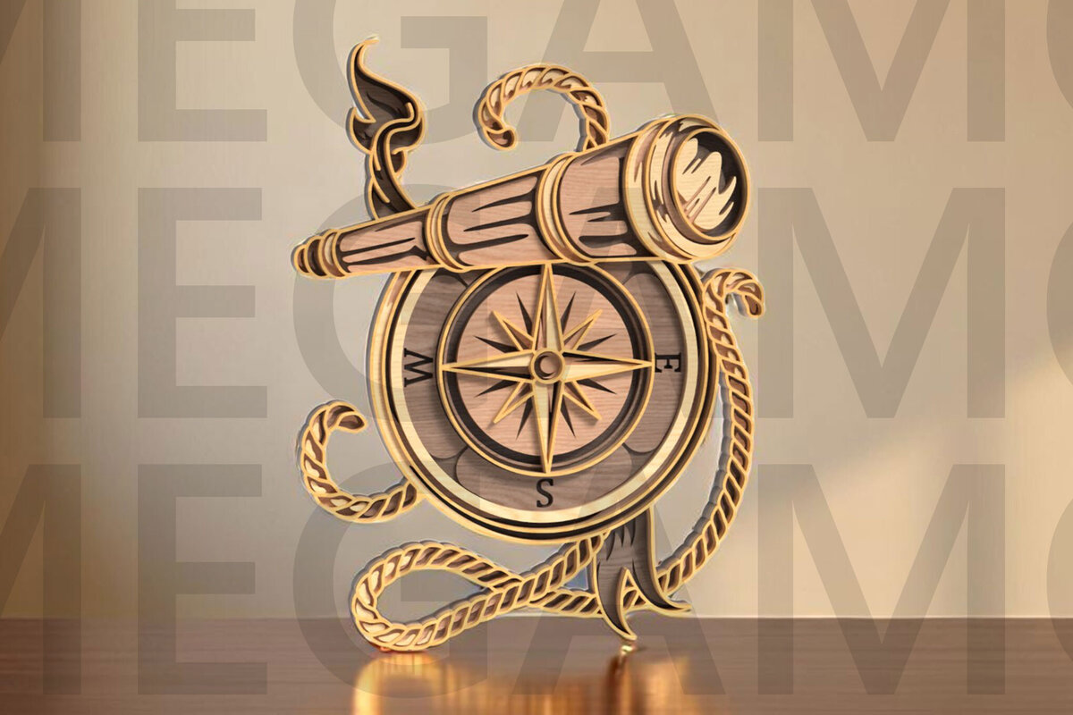 Σετ των 2 Intra απο ξύλο plywood  Χρώμα wenge 3mm-4mm πάχος - Πυξίδα και Spyglass Layered Δίασταση 20x20 cm INTRAFABR-62425261