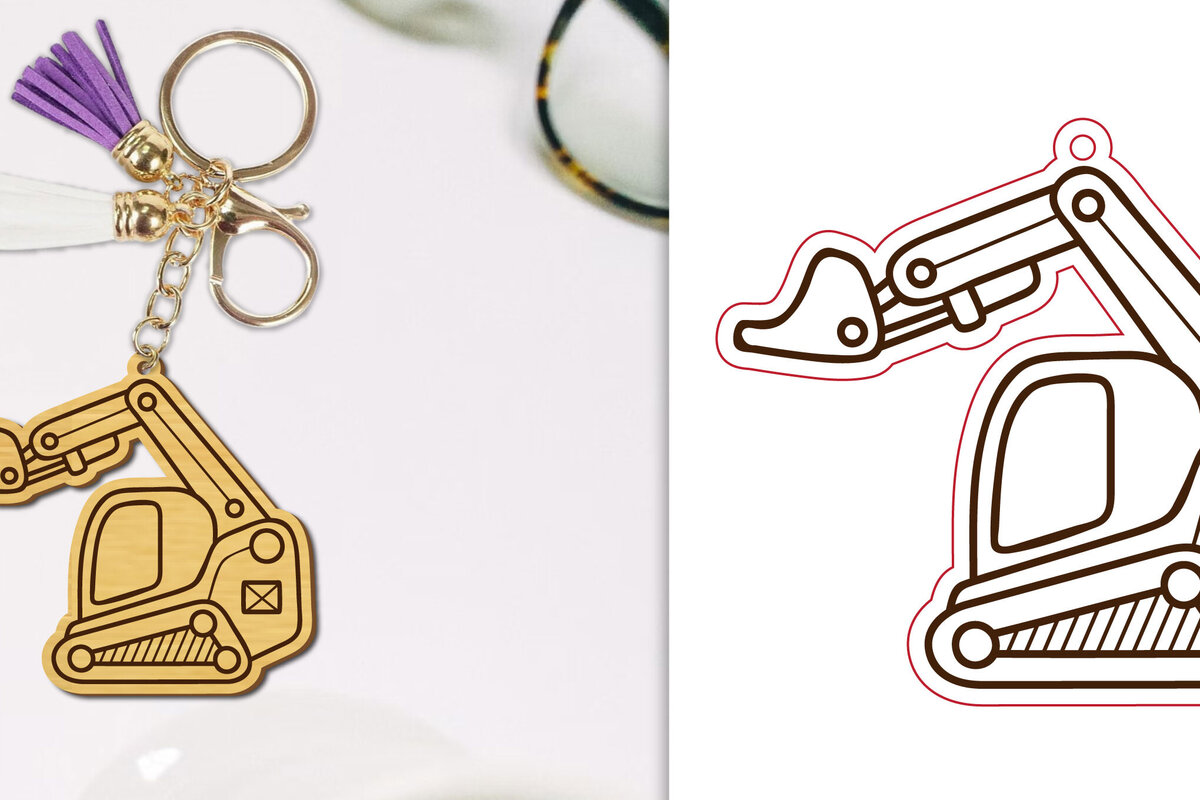 Σετ των 2 Intra απο ξύλο plywood  Χρώμα wenge 3mm-4mm πάχος - Μπρελόκ οχημάτων κατασκευής Lasercut Δίασταση 4x4 cm INTRAFABR-40952933