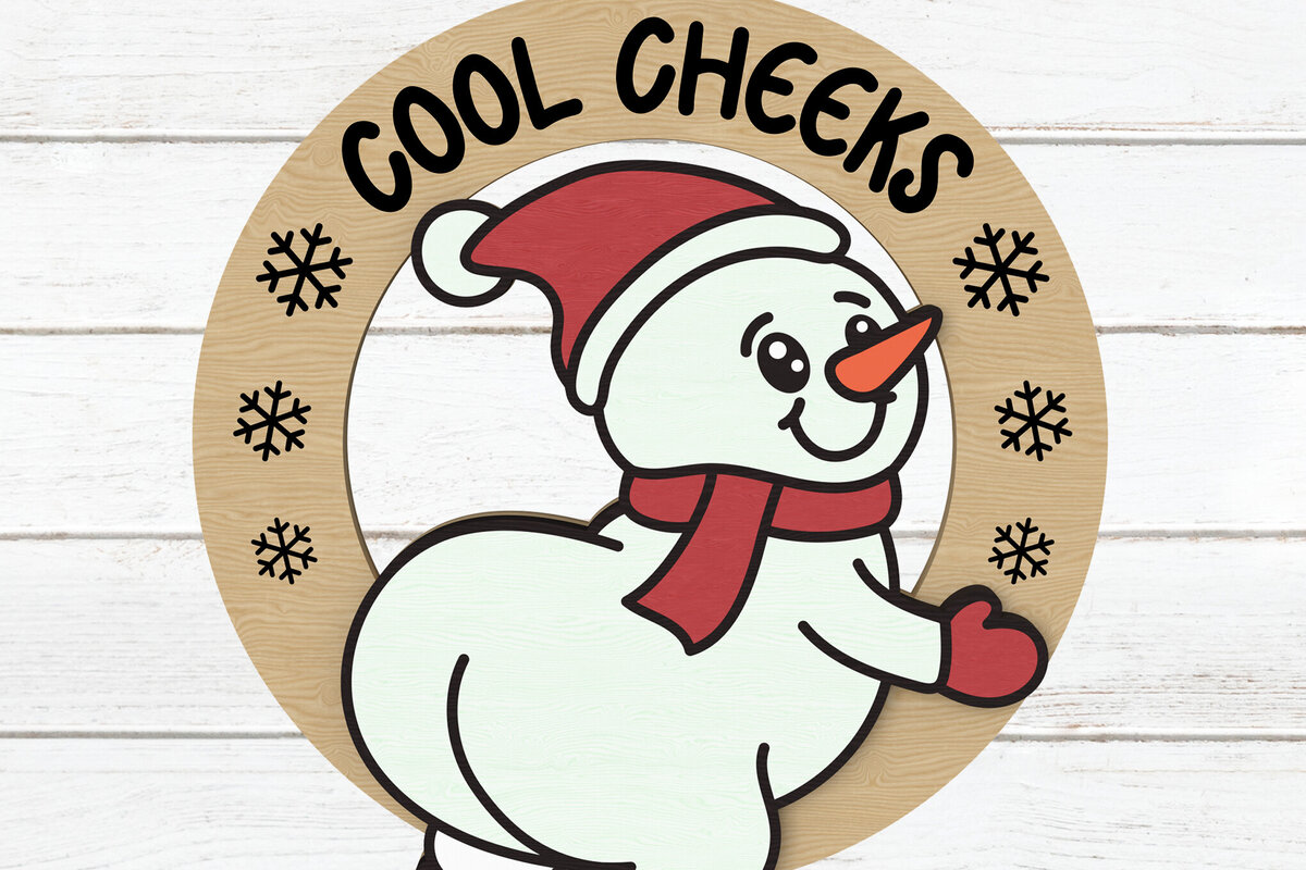 Σετ των 2 Intra απο ξύλο plywood  Χρώμα wenge 3mm-4mm πάχος - Στολίδι με Cool Cheeks Snowman Δίασταση 6x6 cm INTRAFABR-111697035