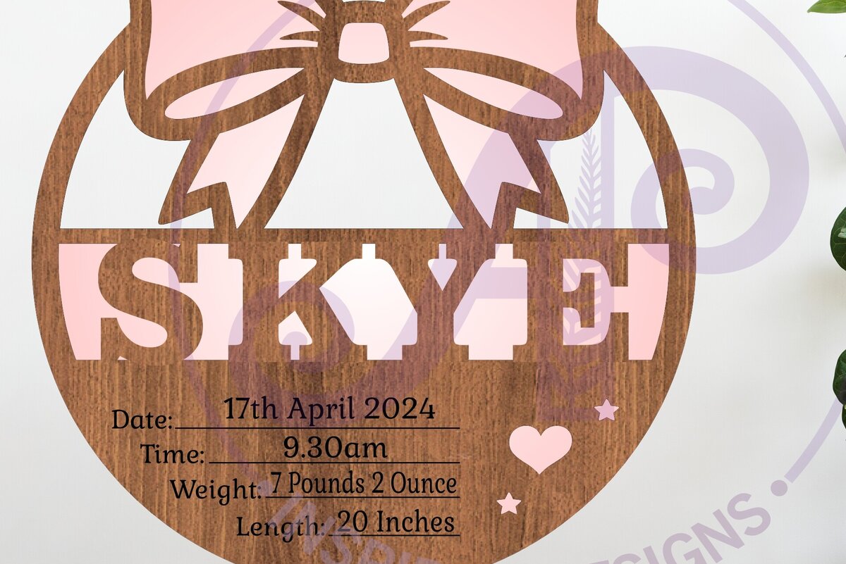 Intra απο ξύλο plywood  Χρώμα wenge 3mm-4mm πάχος - Coquette Bow Νεογέννητο Στατιστικά μωρού, Γέννηση Δίασταση 30x20 cm INTRAFABR-101051702