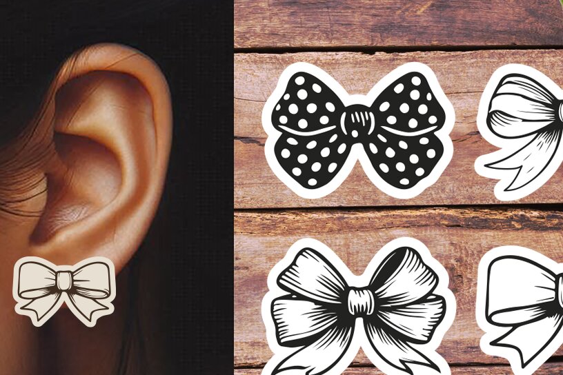 Σετ των 3 Intra απο ξύλο plywood  Χρώμα wenge 3mm-4mm πάχος - Σκουλαρίκια με φιόγκους κοκέτας | Laser Glowforge Δίασταση 3x3 cm INTRAFABR-78945238