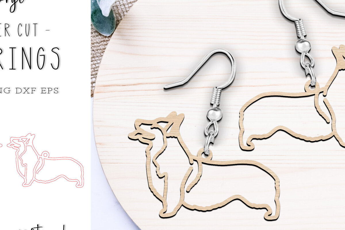 Intra απο ξύλο plywood  Χρώμα wenge 3mm-4mm πάχος - κοπής με λέιζερ Corgi Dog Earrings Δίασταση 900x900 cm INTRAFABR-102199305