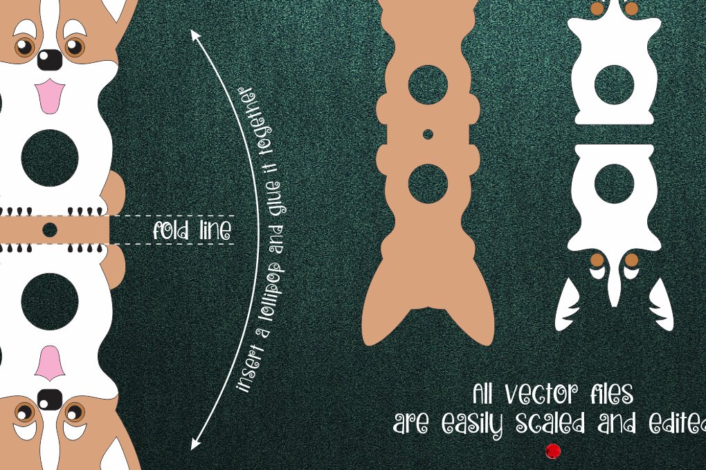 Intra απο ξύλο plywood  Χρώμα wenge 3mm-4mm πάχος - Πρότυπο θήκης Lollipop Corgi Dog Δίασταση 30x20 cm INTRAFABR-102980749