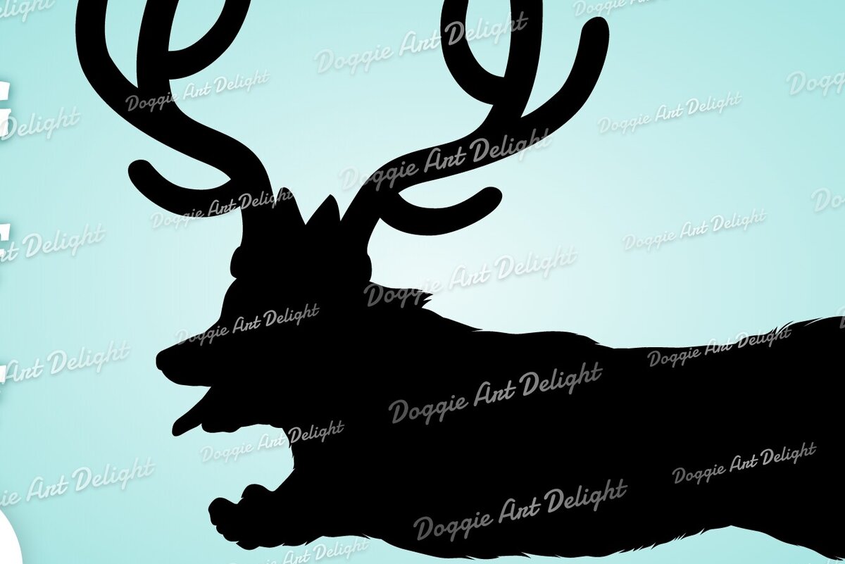 Σετ των 2 Intra απο ξύλο plywood  Χρώμα wenge 3mm-4mm πάχος - Corgi Reindeer Antlers Christmas Dog Δίασταση 15x15 cm INTRAFABR-73322054