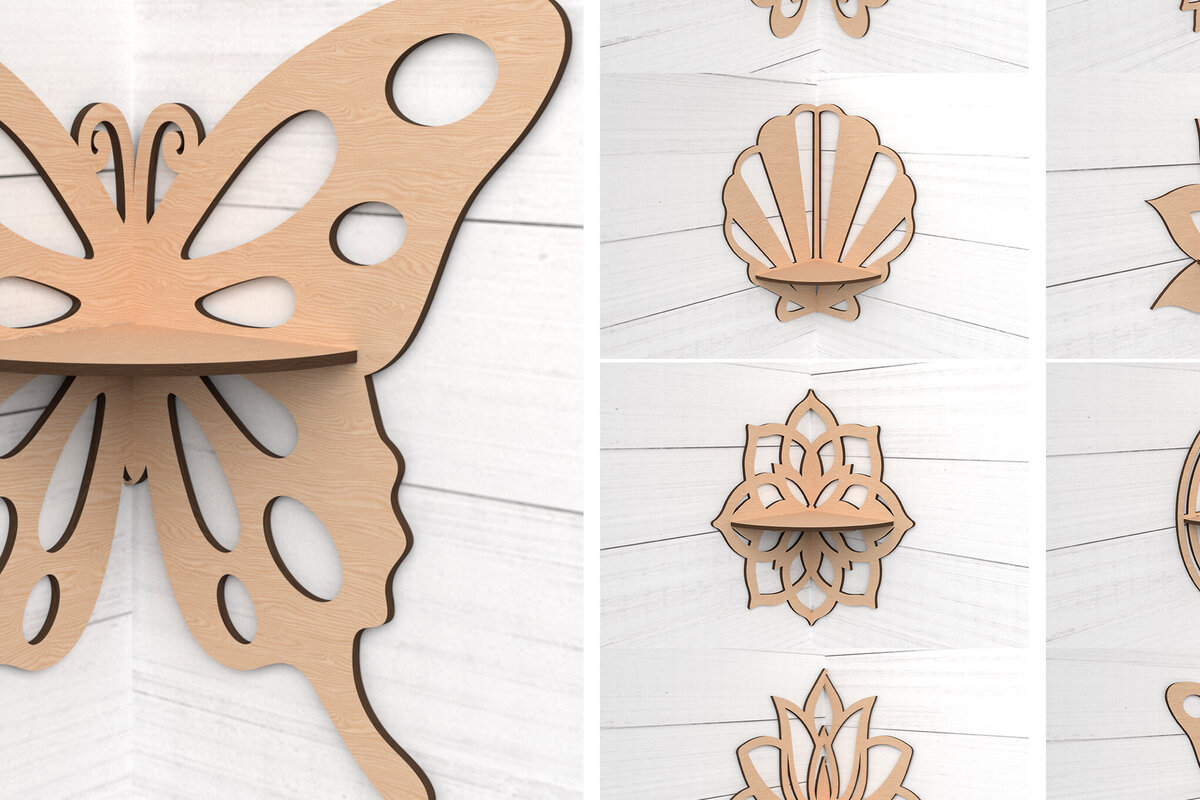 Σετ των 2 Intra απο ξύλο plywood  Χρώμα wenge 3mm-4mm πάχος - Γωνιακό ράφι κομμένο με λέιζερ Δίασταση 6x6 cm INTRAFABR-76906355