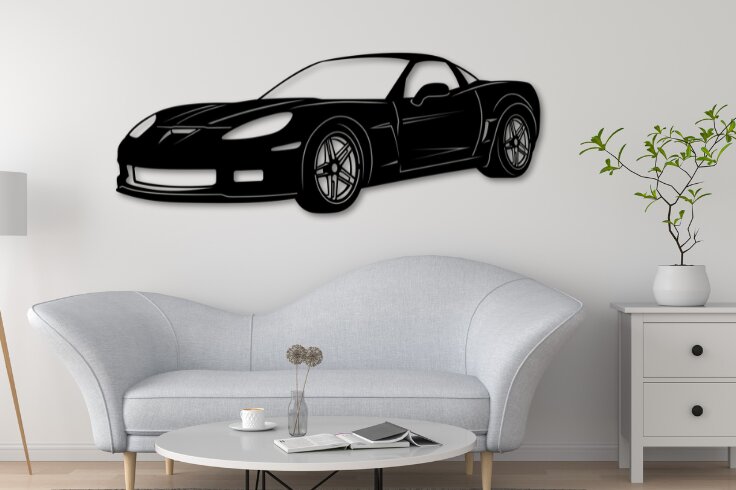 Intra απο ξύλο plywood  Χρώμα wenge 3mm-4mm πάχος - Ψηφιακό διανυσματικό σχέδιο αυτοκινήτου Corvette C6 Δίασταση 20x20 cm INTRAFABR-20663625