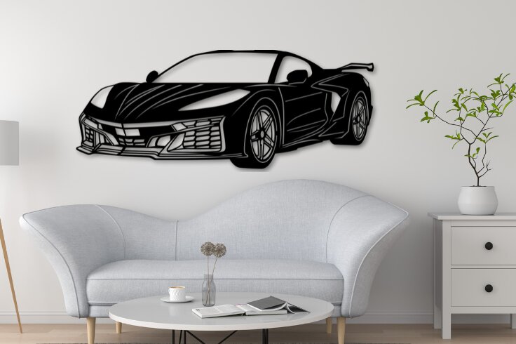 Intra απο ξύλο plywood  Χρώμα wenge 3mm-4mm πάχος - Ψηφιακή διανυσματική σχεδίαση αυτοκινήτου Corvette C8 Δίασταση 20x20 cm INTRAFABR-121885805