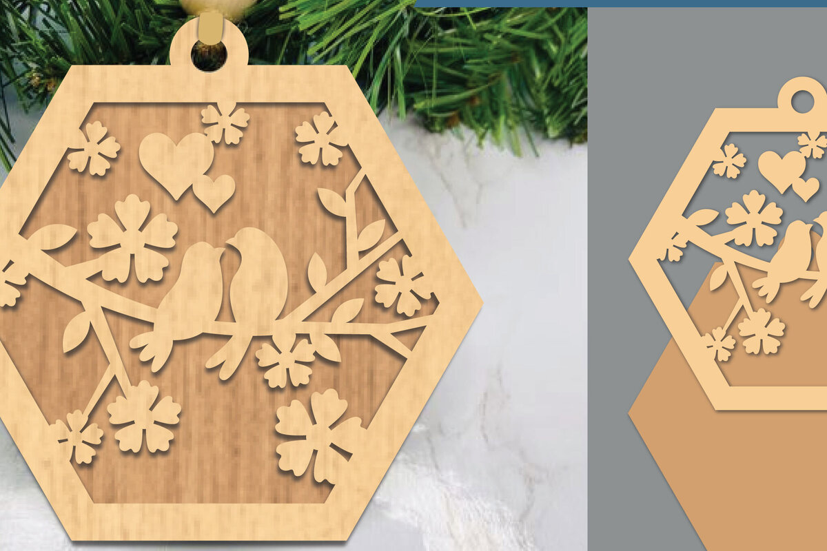 Σετ των 2 Intra απο ξύλο plywood  Χρώμα wenge 3mm-4mm πάχος - Στολίδι Couple Birds 1 Δίασταση 6x6 cm INTRAFABR-57263667