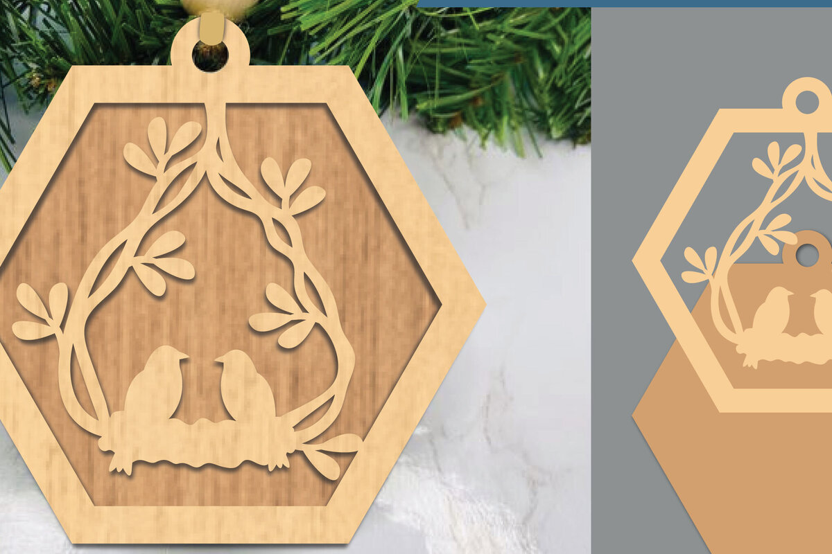 Σετ των 2 Intra απο ξύλο plywood  Χρώμα wenge 3mm-4mm πάχος - Στολίδι Couple Birds 4 Δίασταση 6x6 cm INTRAFABR-68450943