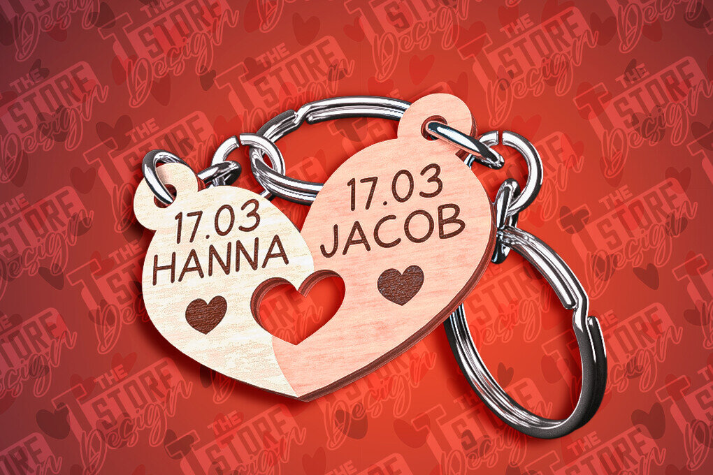 Σετ των 2 Intra απο ξύλο plywood  Χρώμα wenge 3mm-4mm πάχος - Μπρελόκ Καρδιά Ζευγαριού | Δίασταση 4x4 cm INTRAFABR-70225276