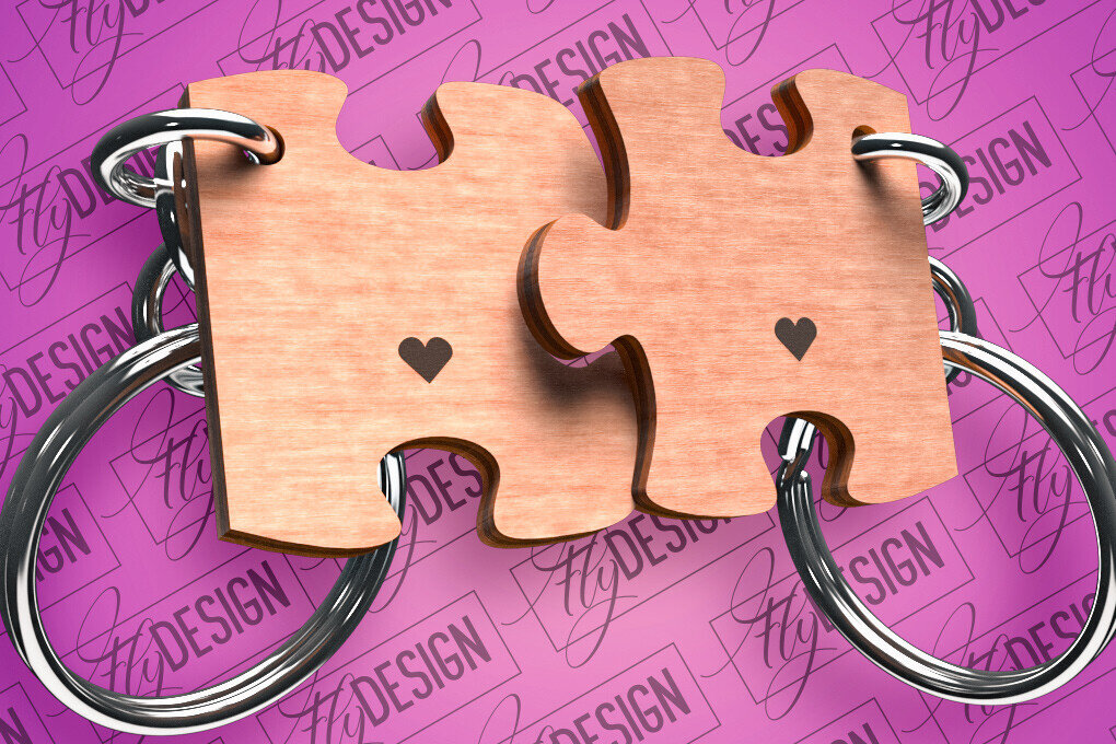 Σετ των 2 Intra απο ξύλο plywood  Χρώμα wenge 3mm-4mm πάχος - Μπρελόκ Καρδιά Ζευγαριού | Δίασταση 4x4 cm INTRAFABR-95748478