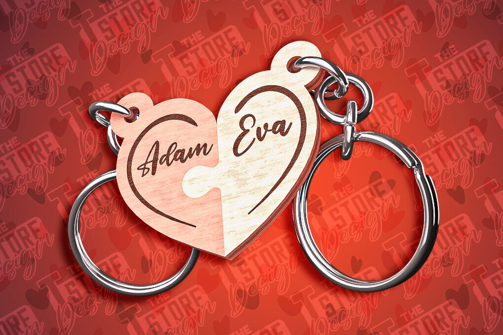 Σετ των 2 Intra απο ξύλο plywood  Χρώμα wenge 3mm-4mm πάχος - Μπρελόκ Καρδιά Ζευγαριού | Δίασταση 4x4 cm INTRAFABR-53361987