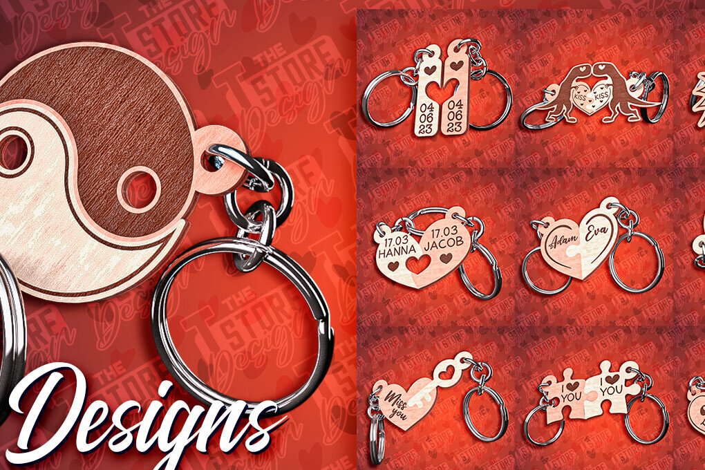 Σετ των 2 Intra απο ξύλο plywood  Χρώμα wenge 3mm-4mm πάχος - Μπρελόκ Καρδιά Ζευγαριού | Δίασταση 4x4 cm INTRAFABR-86231466