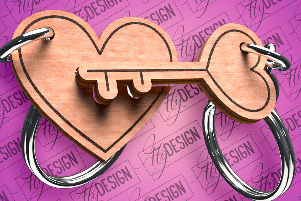 Σετ των 2 Intra απο ξύλο plywood  Χρώμα wenge 3mm-4mm πάχος - Μπρελόκ Καρδιά Ζευγαριού | Δίασταση 4x4 cm INTRAFABR-112866010