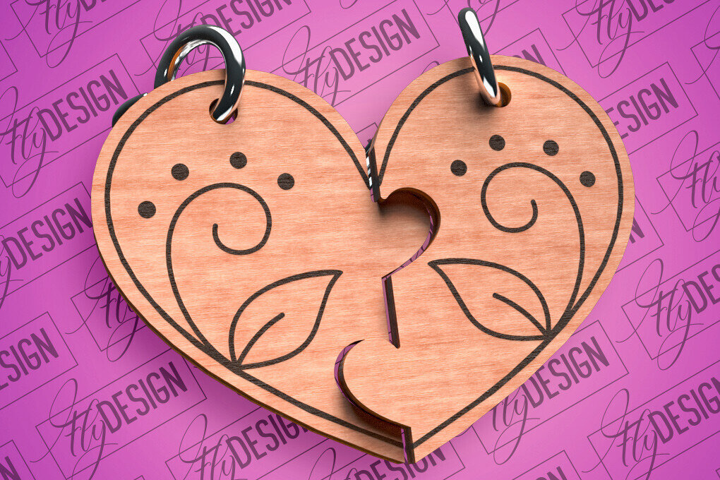 Σετ των 2 Intra απο ξύλο plywood  Χρώμα wenge 3mm-4mm πάχος - Μπρελόκ Καρδιά Ζευγαριού | Δίασταση 4x4 cm INTRAFABR-112865644