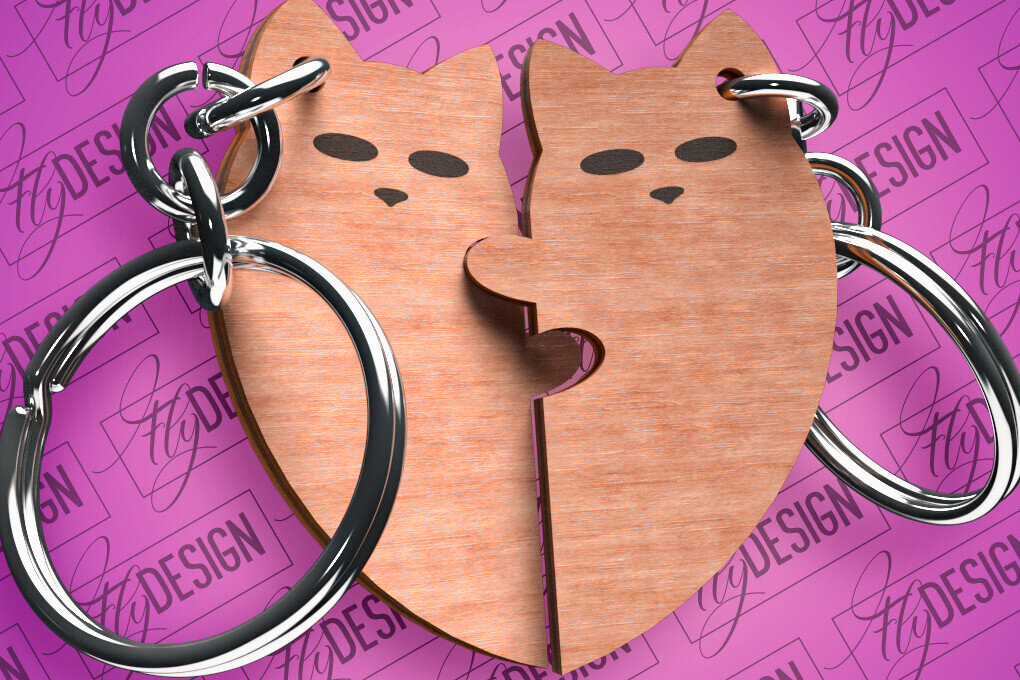 Σετ των 2 Intra απο ξύλο plywood  Χρώμα wenge 3mm-4mm πάχος - Μπρελόκ Καρδιά Ζευγαριού | Δίασταση 4x4 cm INTRAFABR-112865910