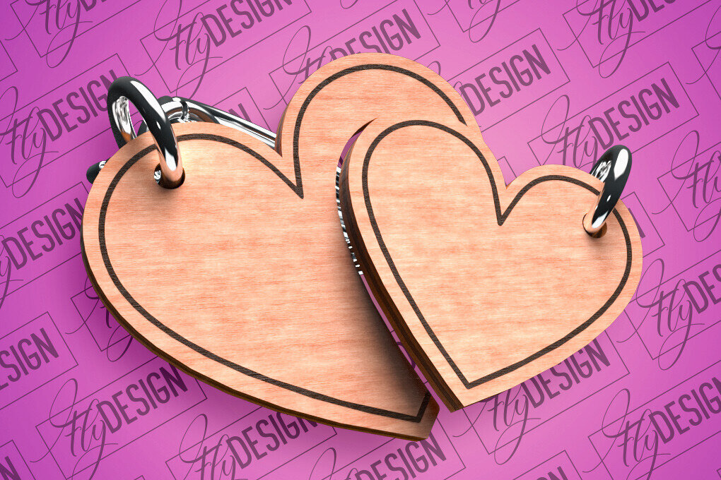 Σετ των 2 Intra απο ξύλο plywood  Χρώμα wenge 3mm-4mm πάχος - Μπρελόκ Καρδιά Ζευγαριού | Δίασταση 4x4 cm INTRAFABR-53098318