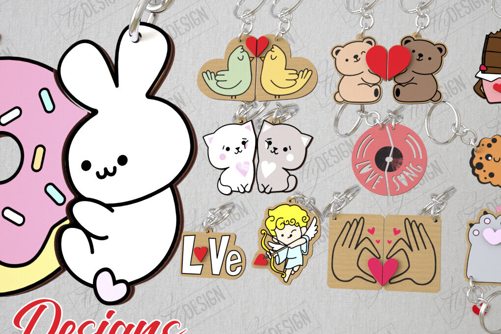 Σετ των 2 Intra απο ξύλο plywood  Χρώμα wenge 3mm-4mm πάχος - Δέσμη Μπρελόκ Ζευγαριού | Ιδέα δώρου | CNC Δίασταση 4x4 cm INTRAFABR-111269776