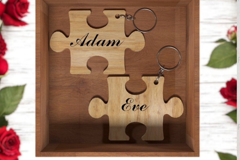 Σετ των 2 Intra απο ξύλο plywood  Χρώμα wenge 3mm-4mm πάχος - μπρελόκ ζευγαριού 224 Δίασταση 4x4 cm INTRAFABR-47713113