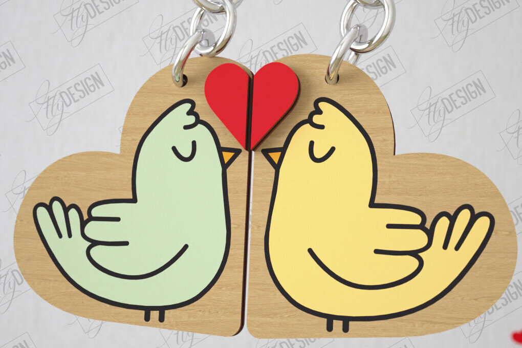 Σετ των 2 Intra απο ξύλο plywood  Χρώμα wenge 3mm-4mm πάχος - Μπρελόκ Ζευγαριού | Δώρο του Αγίου Βαλεντίνου Δίασταση 4x4 cm INTRAFABR-103407546