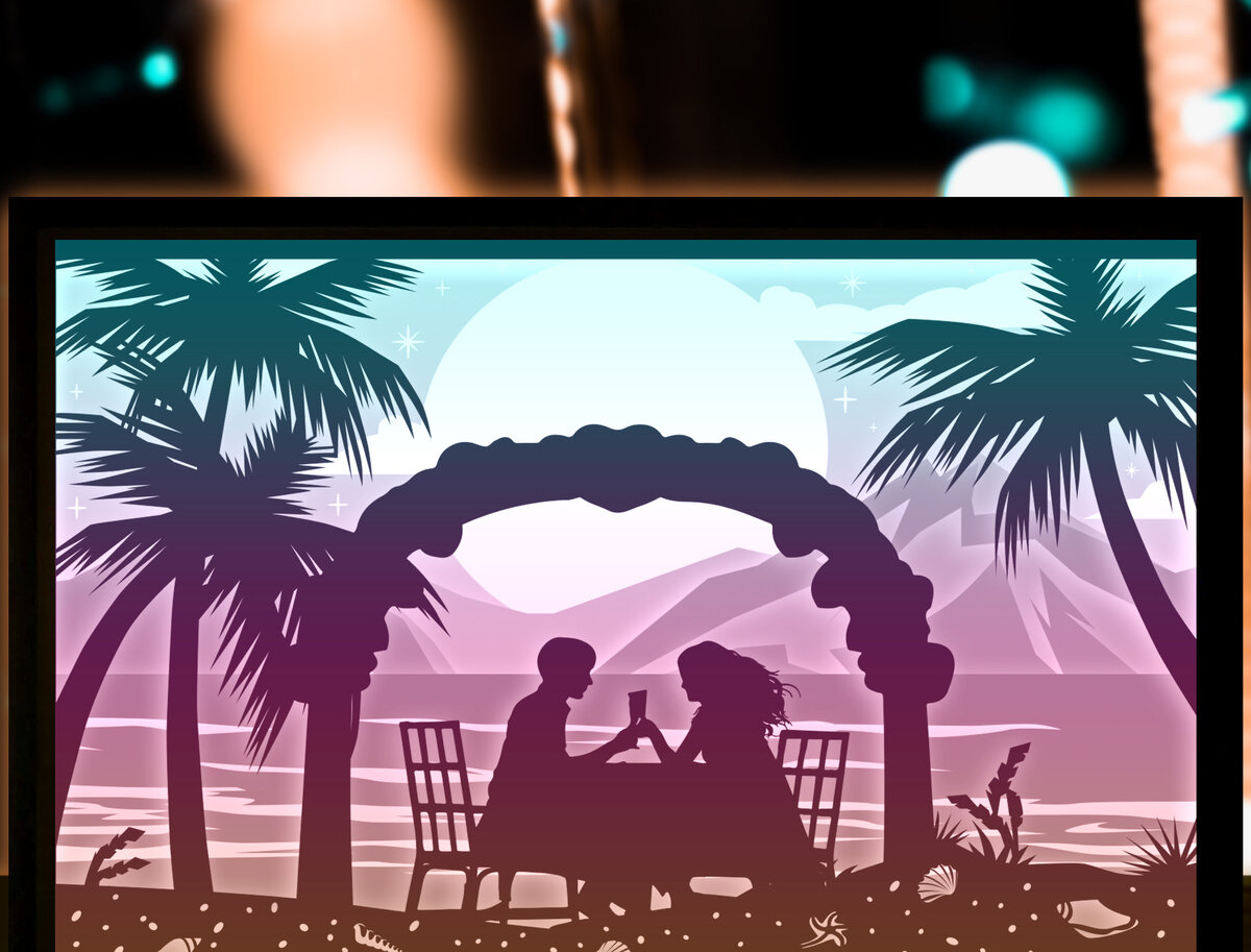 Intra απο ξύλο plywood  Χρώμα wenge 3mm-4mm πάχος - Ζευγάρι σε χαρτί παραλίας κομμένο φωτιστικό κουτί Δίασταση 20x20 cm INTRAFABR-56194297