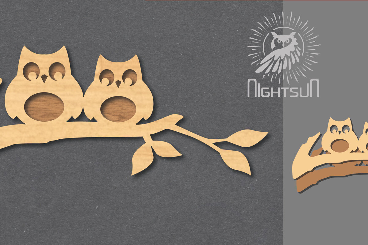 Intra απο ξύλο plywood  Χρώμα wenge 3mm-4mm πάχος - Διακόσμηση κοπής με λέιζερ για ζευγάρια κουκουβάγια 2 Δίασταση 20x20 cm INTRAFABR-60164047