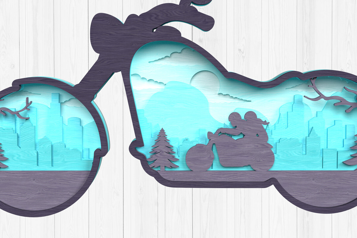 Intra απο ξύλο plywood  Χρώμα wenge 3mm-4mm πάχος - Couple Ride Chopper Δίασταση 30x20 cm INTRAFABR-60281726