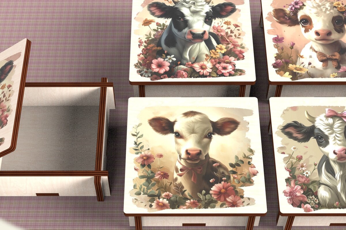 Σετ των 2 Intra απο ξύλο plywood  Χρώμα wenge 3mm-4mm πάχος - Cow Box + 4 PNG για Εξάχνωση Δίασταση 9x9 cm INTRAFABR-88218828