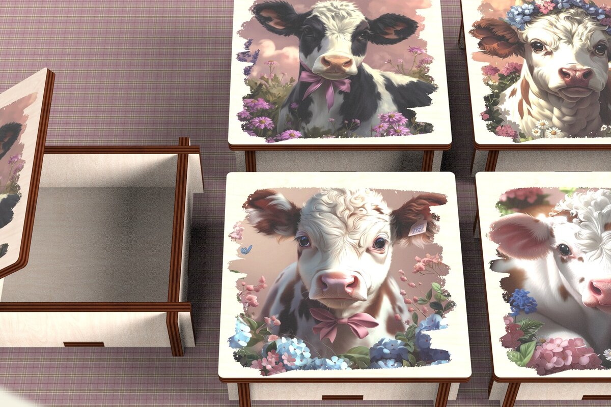 Σετ των 2 Intra απο ξύλο plywood  Χρώμα wenge 3mm-4mm πάχος - Cow Box + 4 PNG για Εξάχνωση Δίασταση 9x9 cm INTRAFABR-57131890