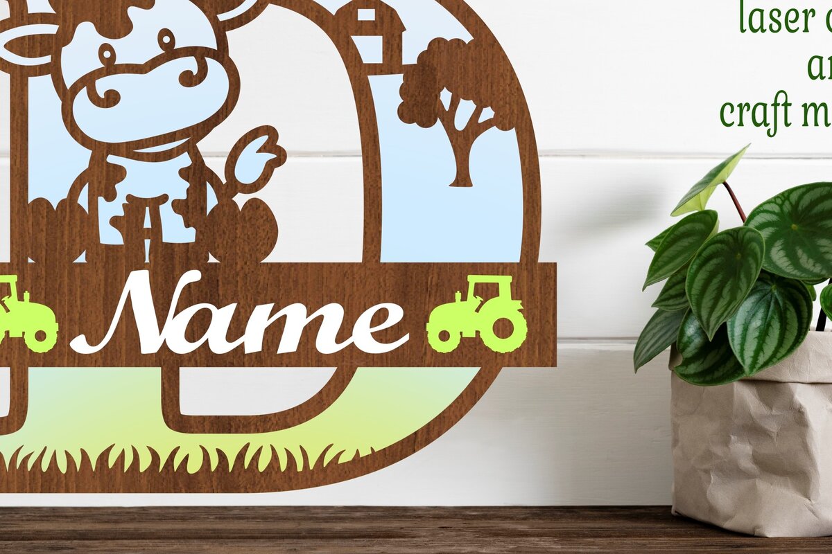 Intra απο ξύλο plywood  Χρώμα wenge 3mm-4mm πάχος - Μονόγραμμα κεφαλαίων αγελάδας Γράμμα D Αποκοπή Δίασταση 30x20 cm INTRAFABR-56039709