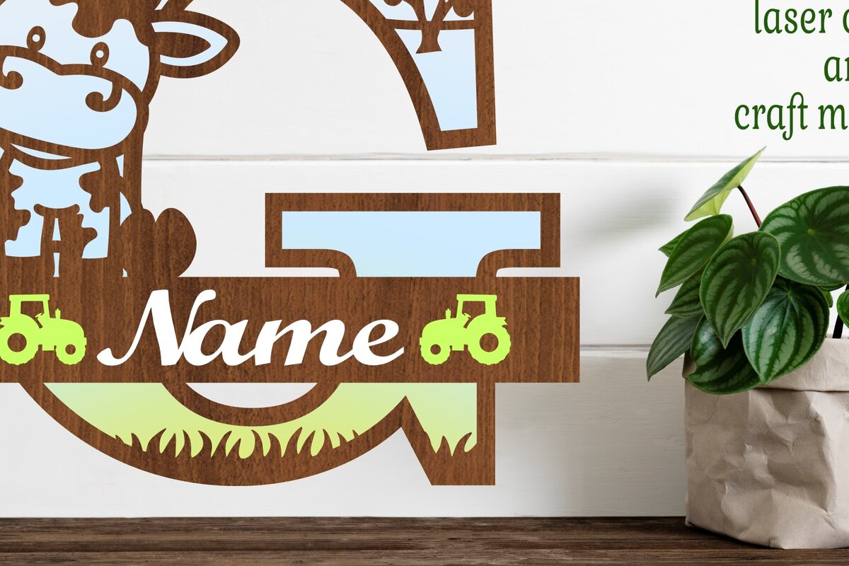 Intra απο ξύλο plywood  Χρώμα wenge 3mm-4mm πάχος - Μονόγραμμα κεφαλαίου αγελάδας Γράμμα G Αποκοπή Δίασταση 30x20 cm INTRAFABR-57525134